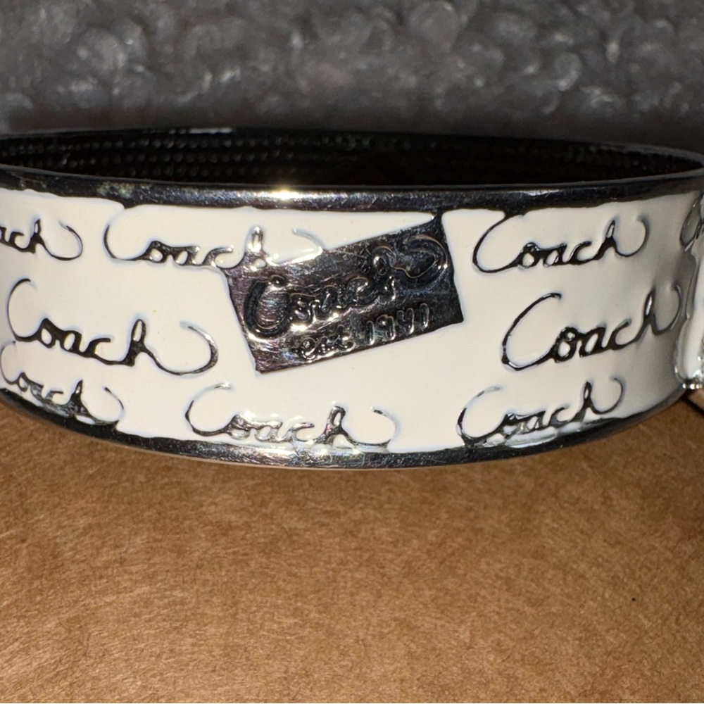 Coach White Enamel Script Logo Hinged Bangle Brac… - image 4